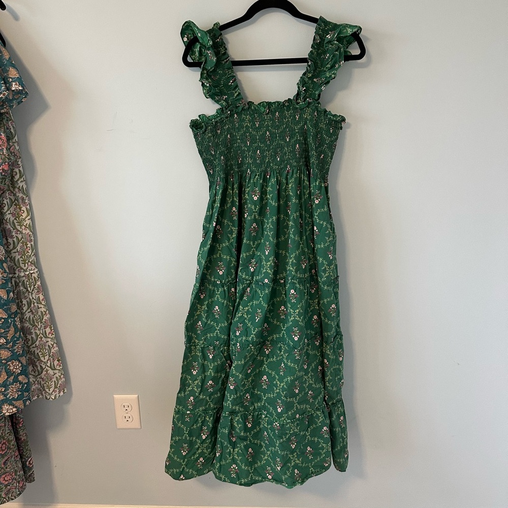 Hill House Nap Dress in Emerald Trellis